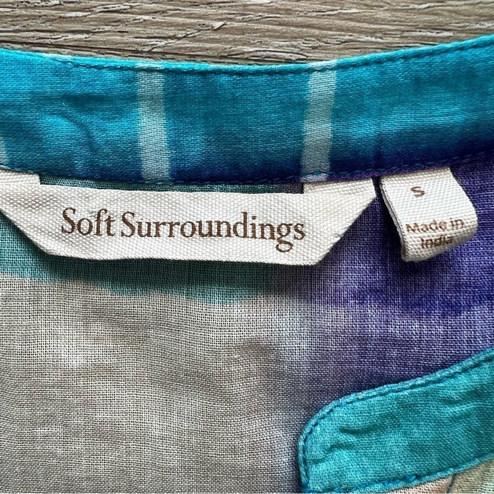 Soft Surroundings Painterly Plaid Popover Coastal Lightweight Oversized Hi-Lo S - Picture 8 of 9
